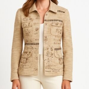 Coldwater Creek Cream Linen Embroidery Cottagecore Floral Jacket